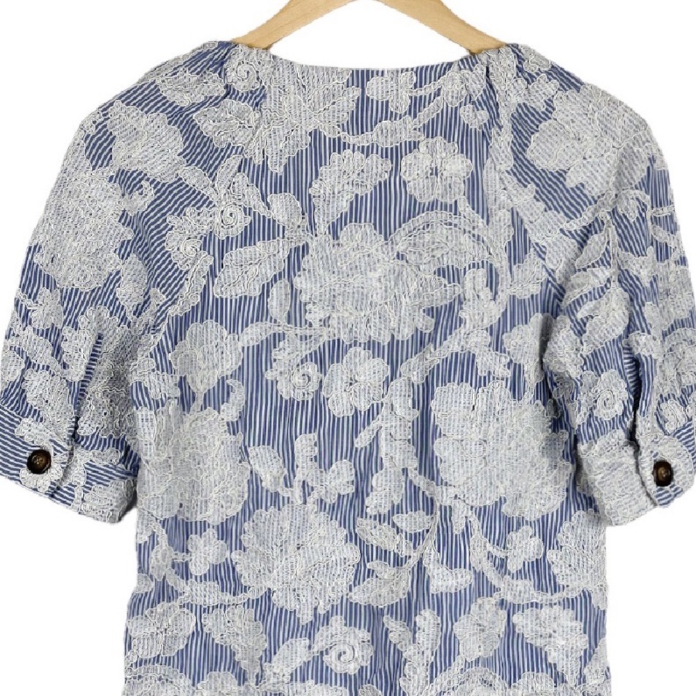 Waverly Grey Embroidered Striped Button Front Blouse Size Small - Picture 6 of 9
